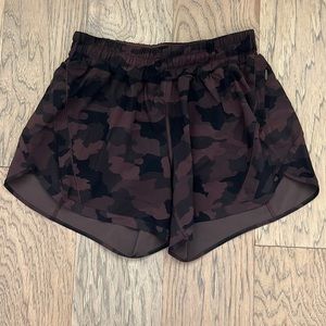 Lululemon Red Camo Track That High Rise Shorts (5 inch)